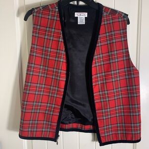 Talbots Red Multi Plaid Vest with Black Interior Size Medium